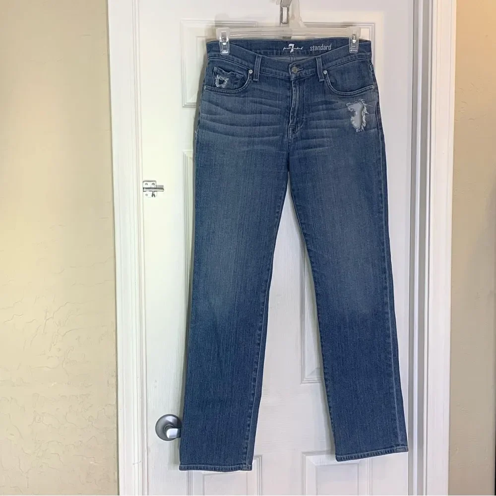 7 For All Mankind Standard Distressed Blue Jeans Size 20